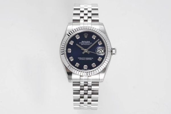 Replica Rolex Datejust 31mm 178274 SS GSF Best Edition Blue Crystal Markers Dial on SS Jubilee Bracelet SEIKO NH05A