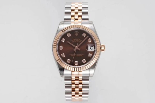 Replica Rolex Datejust 31mm 178274 SS/YG GSF Best Edition Brown Crystal Markers Dial on SS/YG Jubilee Bracelet SEIKO NH05A