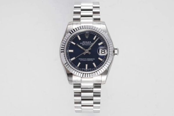 Replica Rolex Datejust 31mm 178274 SS GSF Best Edition Blue Stick Markers Dial on SS President Bracelet SEIKO NH05A