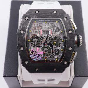 Replica Richard Mille RM011 NTPT Chrono KVF 1:1 Best Edition Crystal Dial on White Rubber Strap A7750