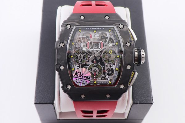 Replica Richard Mille RM011 NTPT Chrono KVF 1:1 Best Edition Crystal Dial on Red Rubber Strap A7750
