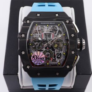 Replica Richard Mille RM011 NTPT Chrono KVF 1:1 Best Edition Crystal Dial on Blue Rubber Strap A7750