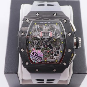 Replica Richard Mille RM011 NTPT Chrono KVF 1:1 Best Edition Crystal Dial on Gray Rubber Strap A7750