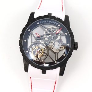 Replica Roger Dubuis Excalibur Rddbex0393 FC BBR Best Edition Skeleton Dial on White Rubber Strap A2136 Tourbillon V2