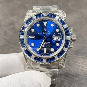 Replica Rolex Submariner Blue Diamonds Bezel SS GSF Best Edition Blue Dial on SS Bracelet A2824